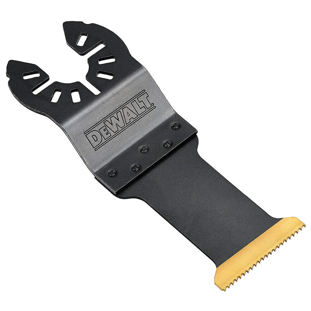 Oscillating tool blade with titanium nitride coating, steel construction, compatible with DeWalt DWA4209 model
