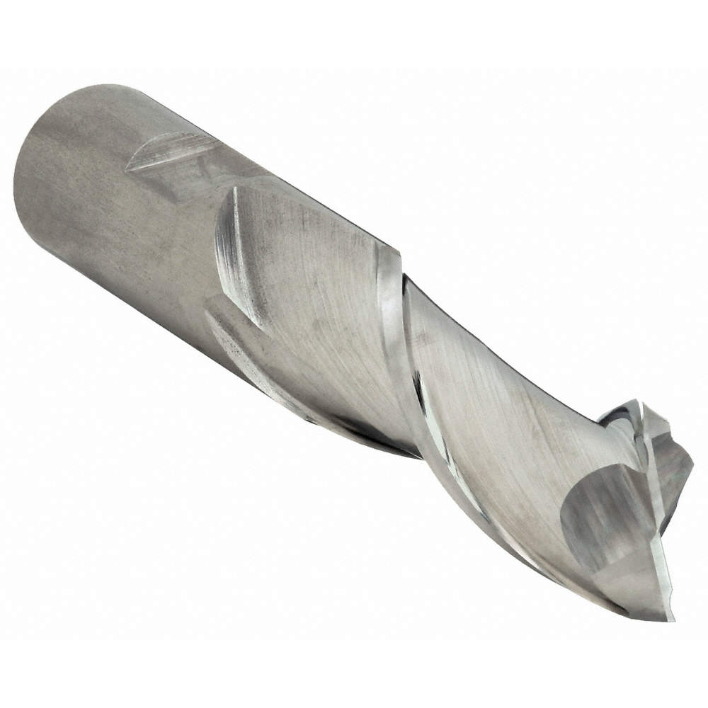 3/8 inch high-speed steel end mill with 2 flutes, regular length, precision-machined cutting tool for metalworking tasks