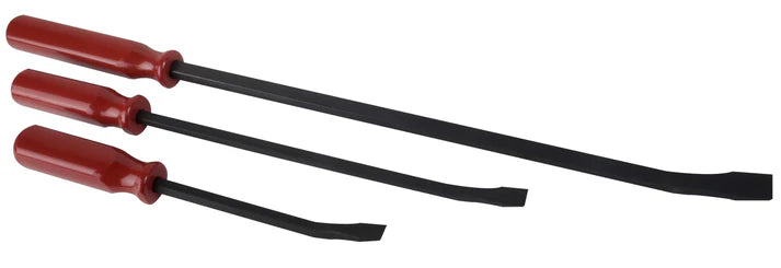 Set of three Sunex pry bars 12", 17", and 25" with red handles for professional leverage and prying tasks