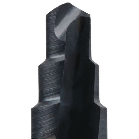 Close-up of VARI-BIT 3/16 - 7/8 VB8 step drill bit with patented two-flute design for clean, fast holes