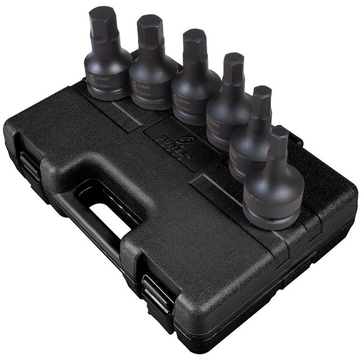 6-piece 1-inch drive metric impact hex driver socket set with durable black forged CR-MO alloy steel design