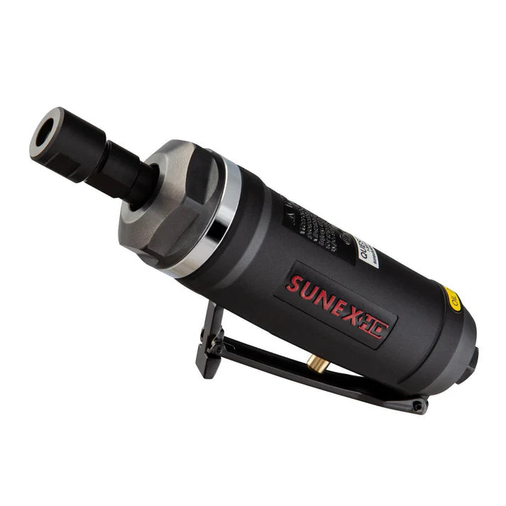 1/4" die grinder with 1.0 HP motor, industrial Erickson collet, and ergonomic black metal body for heavy-duty use