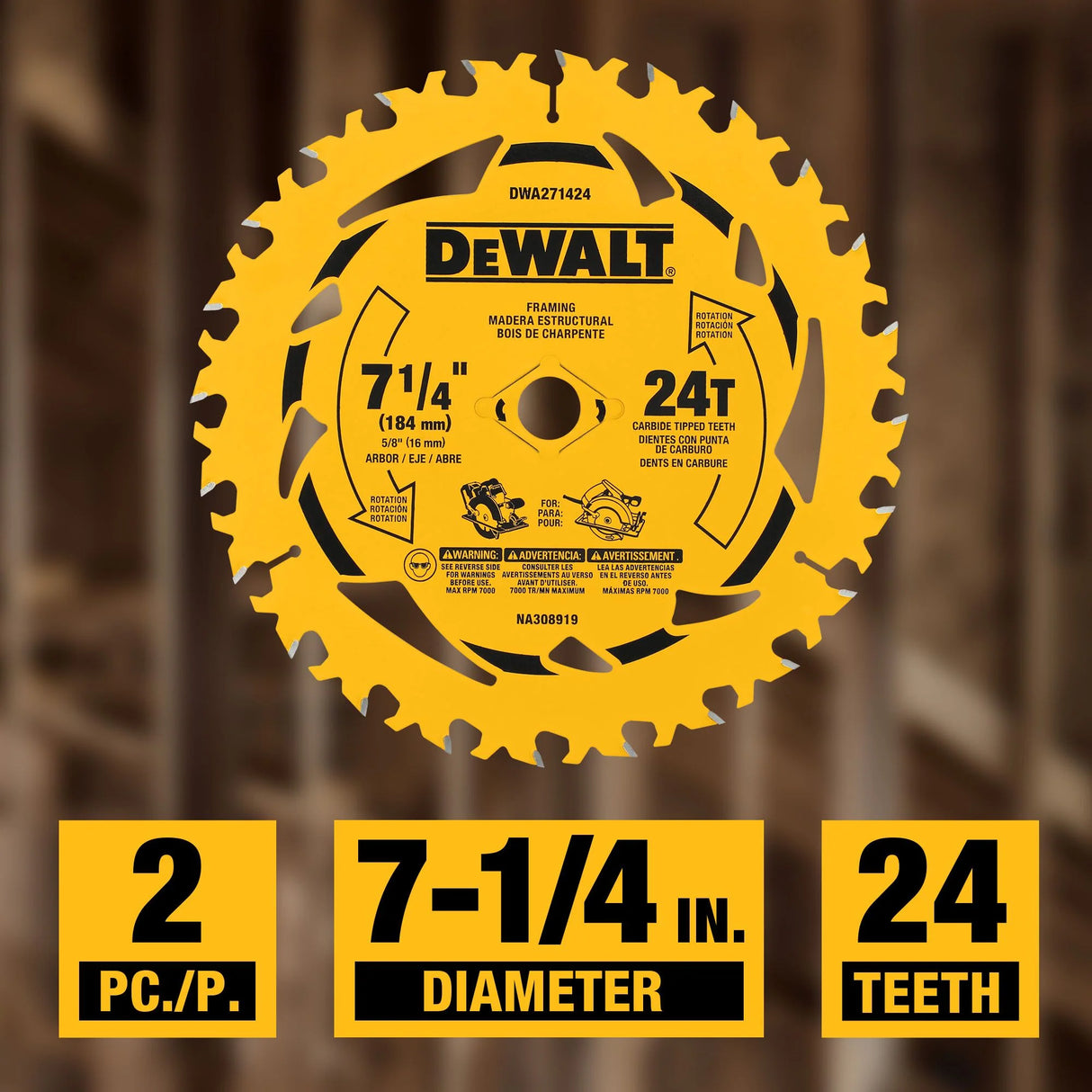 PAQUET DE 2 LAMES 7-1/4 24 DENTS DEWALT DWA271424PK2