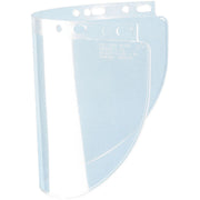 Clear injection-molded propionate face shield visor with preformed curve for industrial safety protection