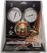 Medium-duty acetylene regulator with CGA-510 inlet, dual pressure gauges, and adjustable output up to 30 psi