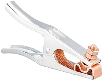 300 amp welding ground clamp with copper braided connector and sturdy silver metal jaws for secure cable attachment