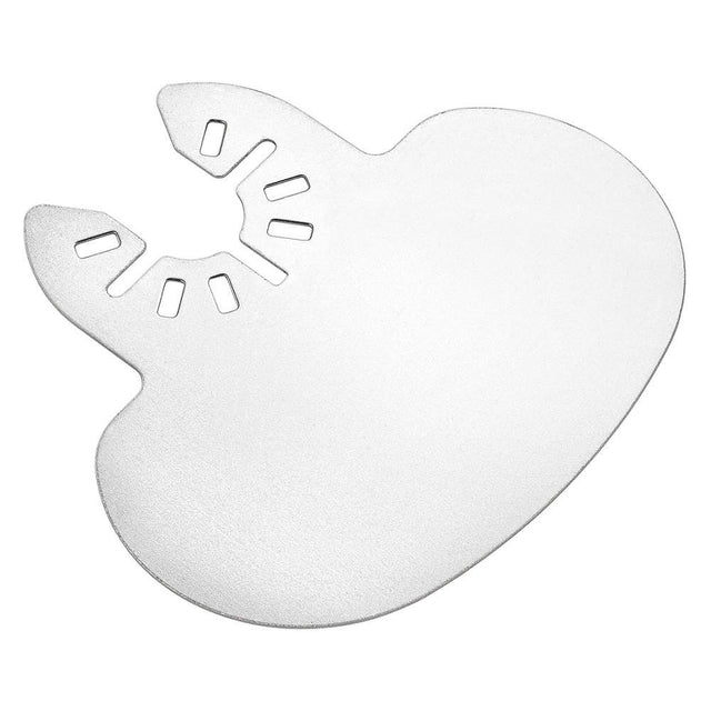 Flexible 2-inch stainless steel oscillating blade with universal open-back mounting for removing sealant and caulking