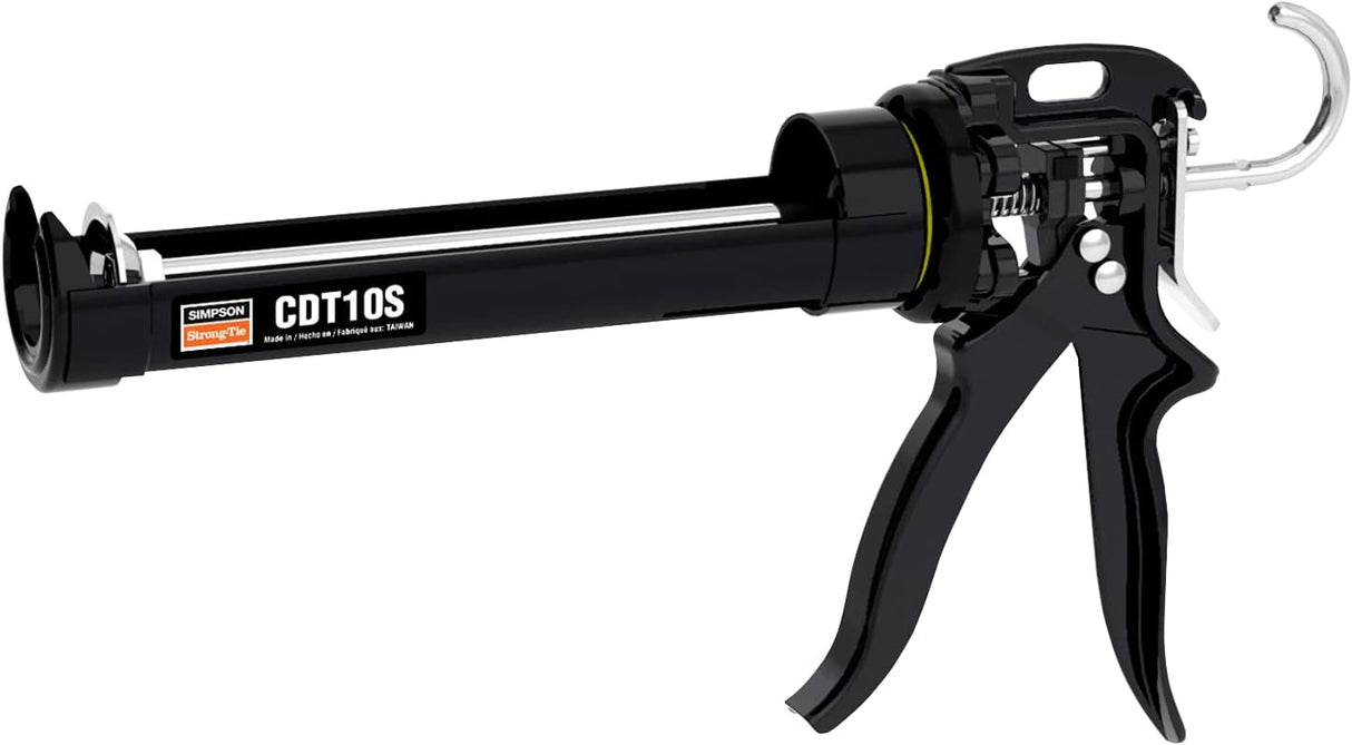 10 oz manual caulking gun with high-thrust mechanism, ergonomic handle, and smooth consistent dispensing system