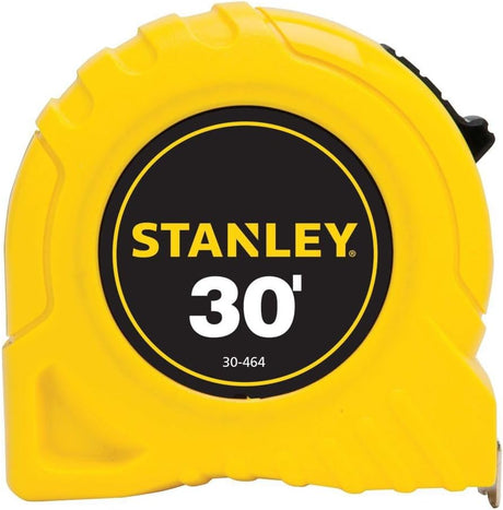30-foot Stanley tape measure with high-impact ABS case and abrasion-resistant polymer-coated blade with clear markings