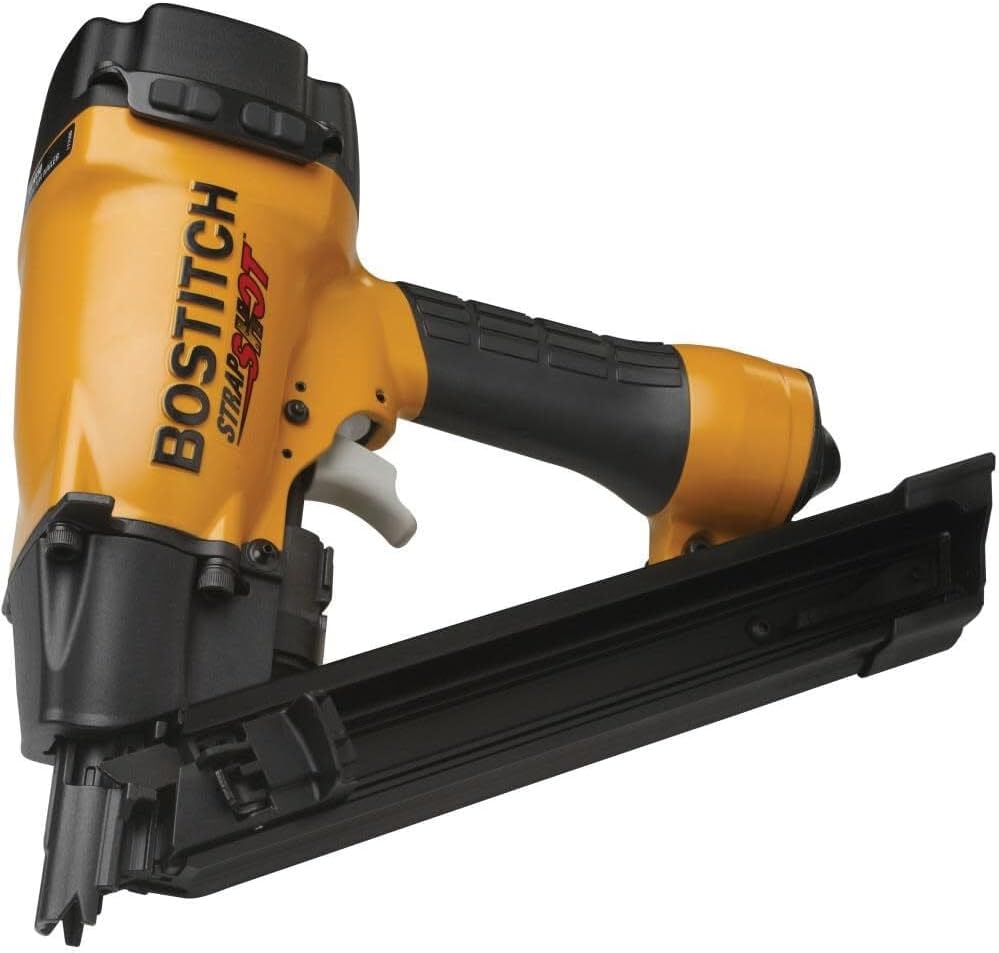 Compact Bostitch MCN150 framing nailer with ergonomic grip, designed for 1-1/2 inch staples between 12-inch joists