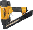 Compact Bostitch MCN150 framing nailer with ergonomic grip and angled magazine for 1-1/2 inch staples between 12-inch joists