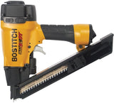 Compact Bostitch MCN150 framing nailer with ergonomic grip and angled magazine for 1-1/2 inch staples between 12-inch joists