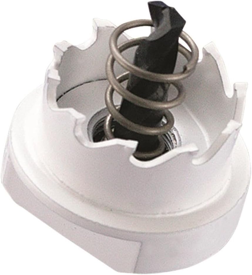Carbide tip hole cutter 1 1/8 inch with spring-loaded center drill for precise, burr-free hole cutting