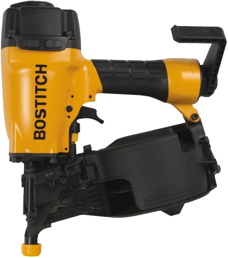 Yellow and black Bostitch N66C-1 coil siding nailer with adjustable depth guide and ergonomic rubber grip handle