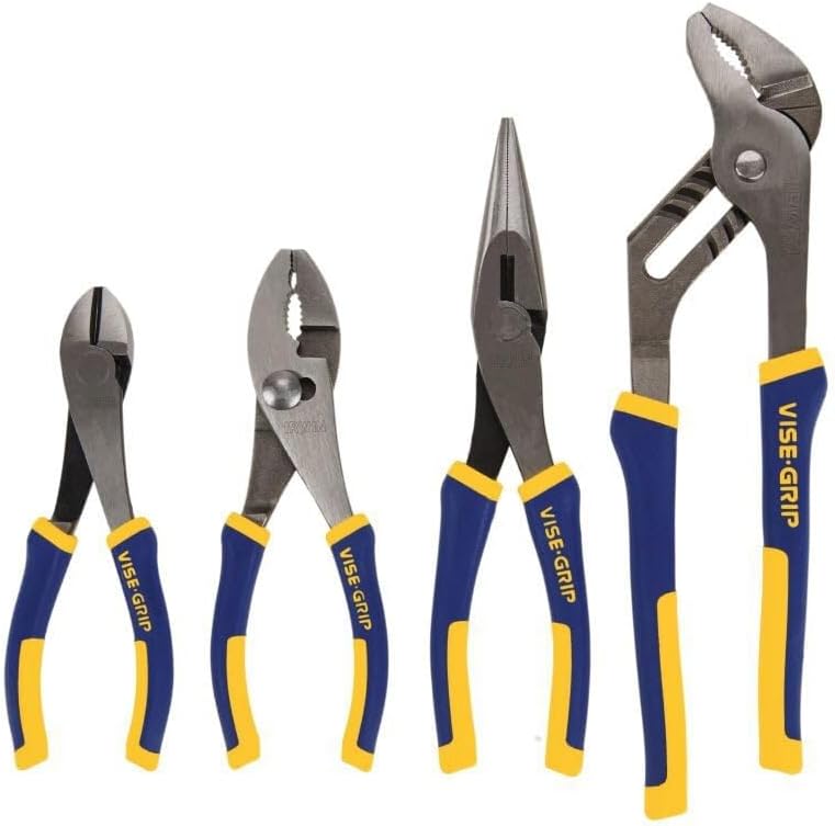 Set of 4 Irwin Vise Grip pliers with ProTouch handles, precision-machined jaws for enhanced grip and comfort