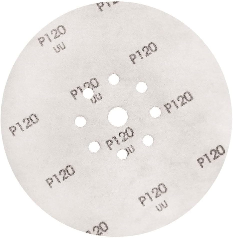 9-inch P120 grit drywall sanding paper disc with open coat structure and durable paper backing, pack of 25 sheets
