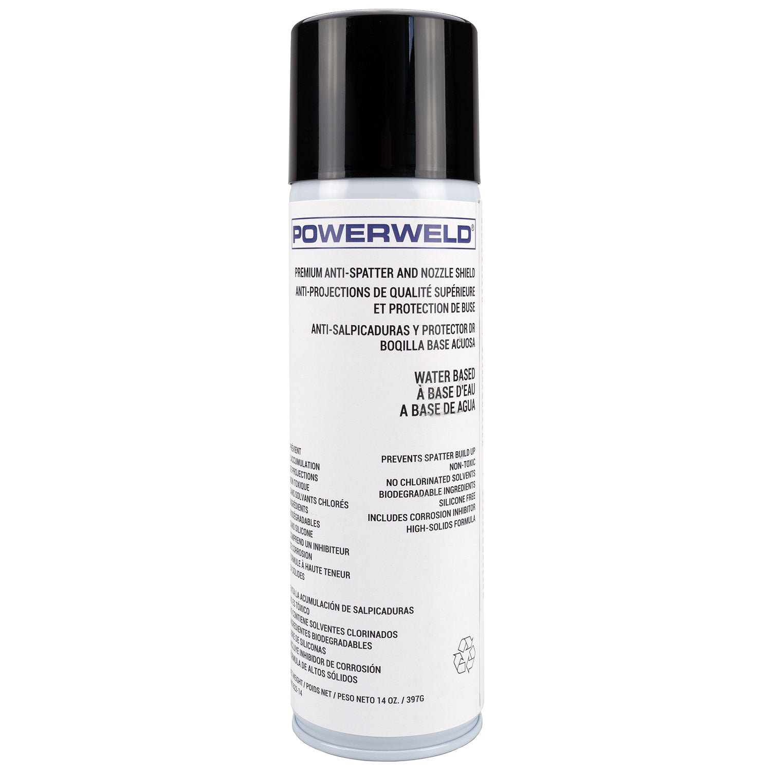 14 oz Powerweld water-based anti-spatter spray with non-toxic formula for weld nozzle protection and spatter prevention
