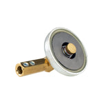 Nickel-plated steel magnetic ground clamp with forged brass connectors, large contact surface, and rotary 600 amp capacity