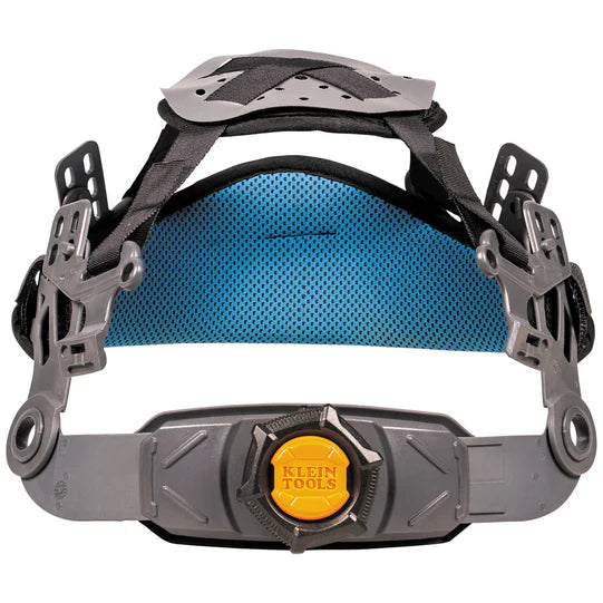 Rear view of Klein Tools KARBN™ 60626 safety helmet suspension system with adjustable ratchet and padded headband