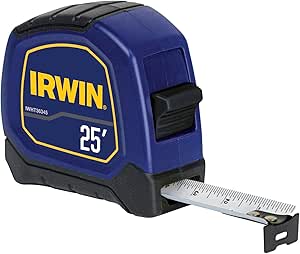 25-foot IRWIN measuring tape with blue bi-material non-slip casing and durable locking mechanism for precise measurements