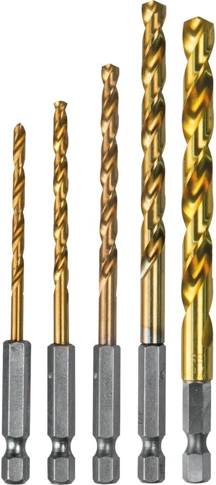 ENSEMBLE DE MÈCHES HSS-TIN SHANK HEX 5 PIÈCES D-35318