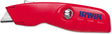 Red IRWIN retractable safety utility knife with spring-loaded blade and ergonomic handle for secure cutting tasks