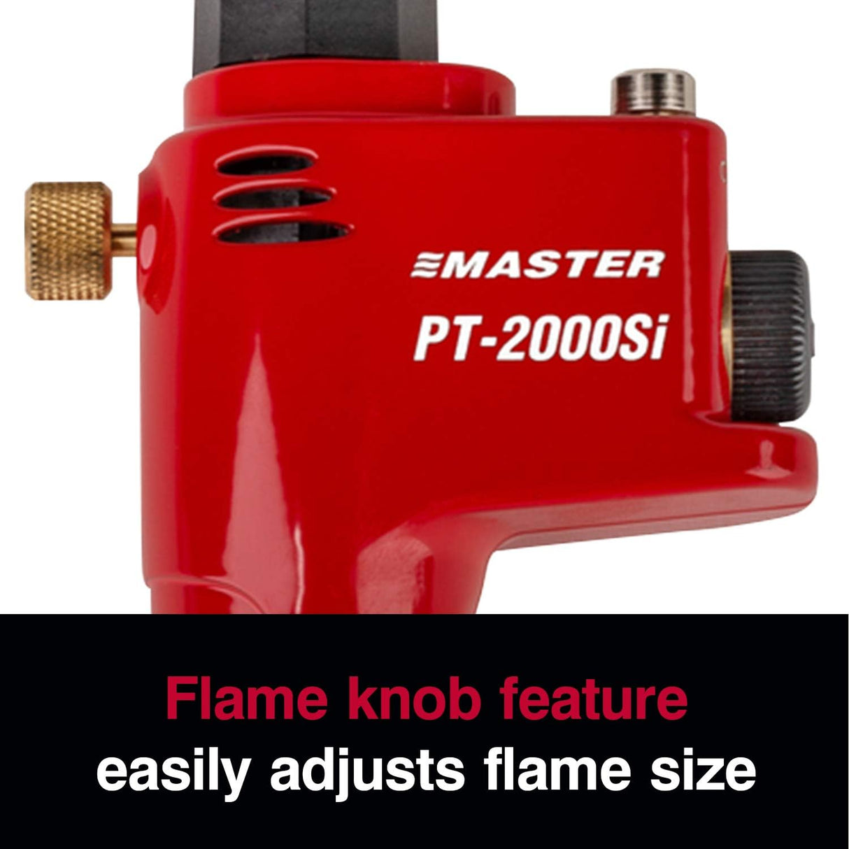 Red Master Appliance PT-2000Si propane torch with brass flame adjustment knob and black control dial for precise flame size control