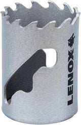 1-3/4 inch Lenox hole saw with tungsten carbide teeth, aggressive design for drilling wood and steel durability