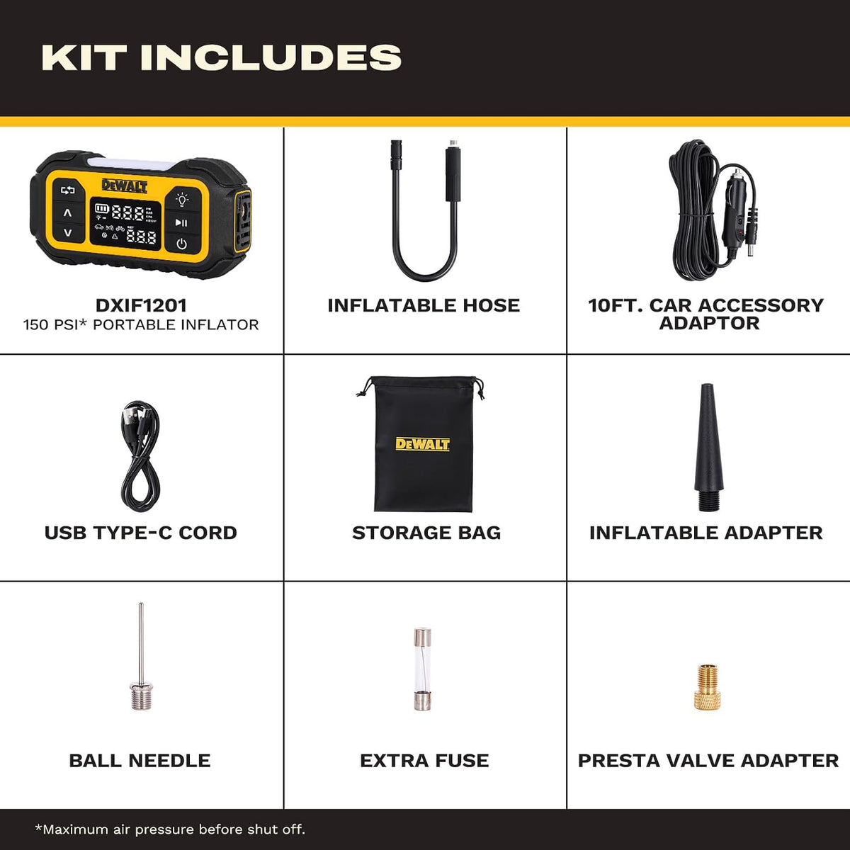 MINI GONFLEUR A PNEU ET BATTERIE EXTERNE DEWALT DXIF1201