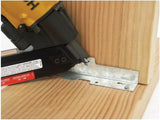 Compact Bostitch MCN150 metal connector nailer driving nails into joist with angled nail locking system for secure framing