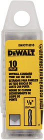 Pack of 10 DeWalt 1/8 inch drywall standard point cut out drill bits for gypsum and plasterboard cutting