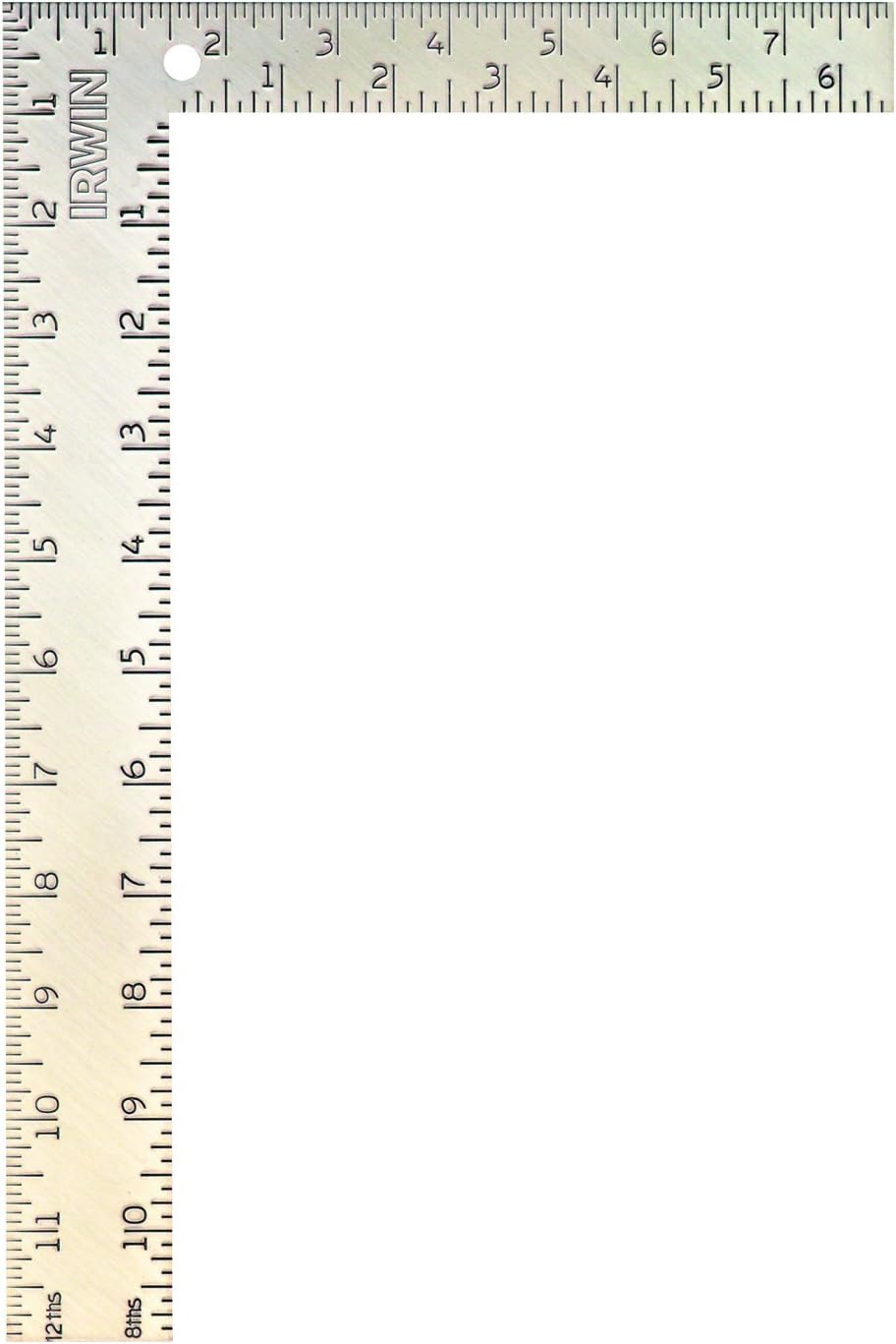 8x12 inch Irwin carpenter square with engraved measurement scales in inches and durable steel construction
