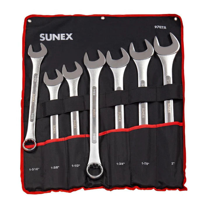 7-piece jumbo combination wrench set SAE in black and red roll-up pouch, sizes 1-5/16 to 2 inches