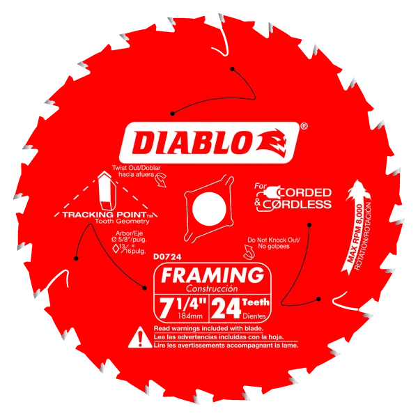 SAW BLADE 7-1/4" DIABLO WOOD FRAMING 24D D0724A