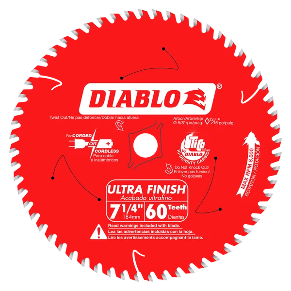 SAW BLADE 7-1/4" DIABLO WOOD ULTRA FINISH 60D (D0760A)