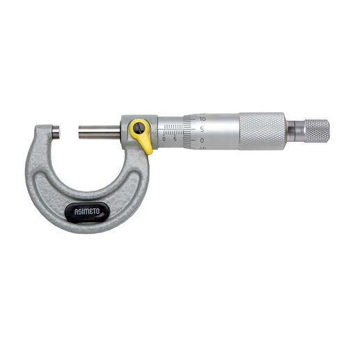 1-2 inch micrometer with carbide tips, ratchet thimble, and 0.0001 inch graduation for precision measurement