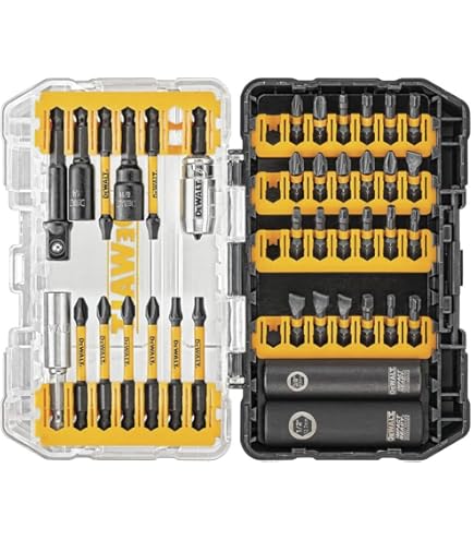 45-piece DEWALT screwdriver bit set with magnetic holders and durable compact plastic storage case