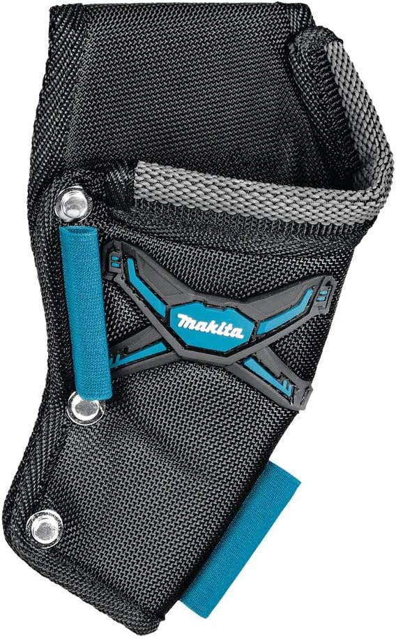 Compact black Makita knife holster with reinforced stitching, elastic side loops, and durable fabric construction