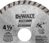 4-1/2 inch DEWALT high-performance diamond blade for dry and wet cutting with 13,300 max RPM capacity