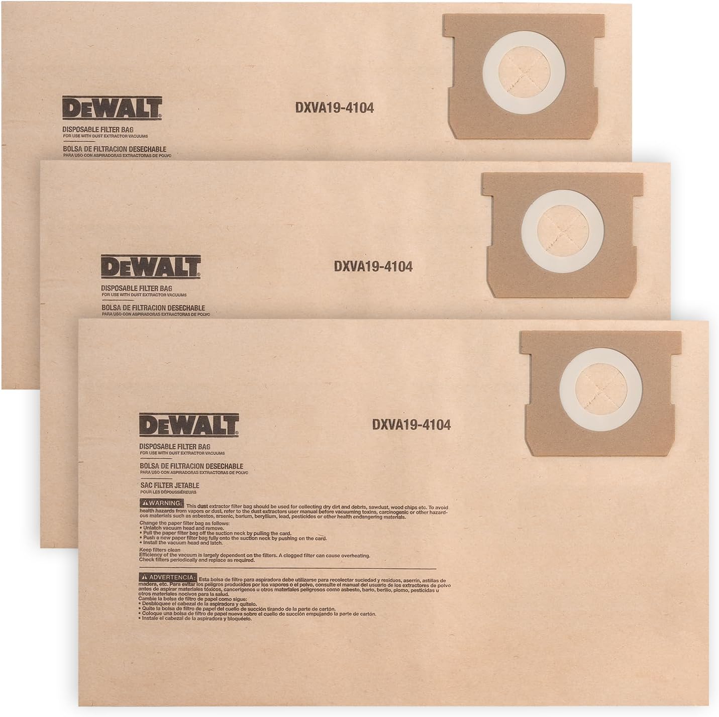 DEWALT DXVA19-4104 SAC BALAYEUSE 5-8 GAL (3 PACK)