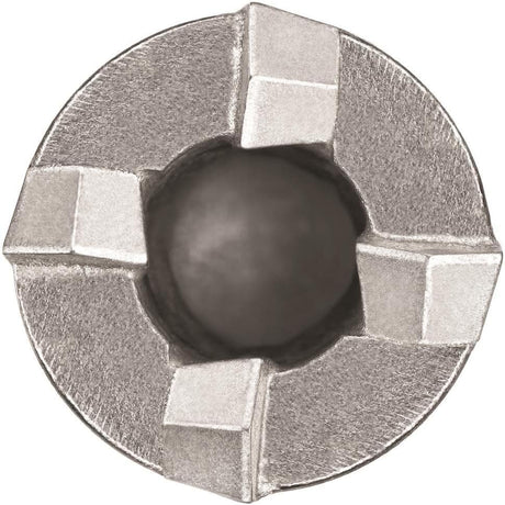 Close-up of SDS Plus 7/8 x 12 steel reinforcement cutter bit with carbide tip for concrete drilling and percussion mode
