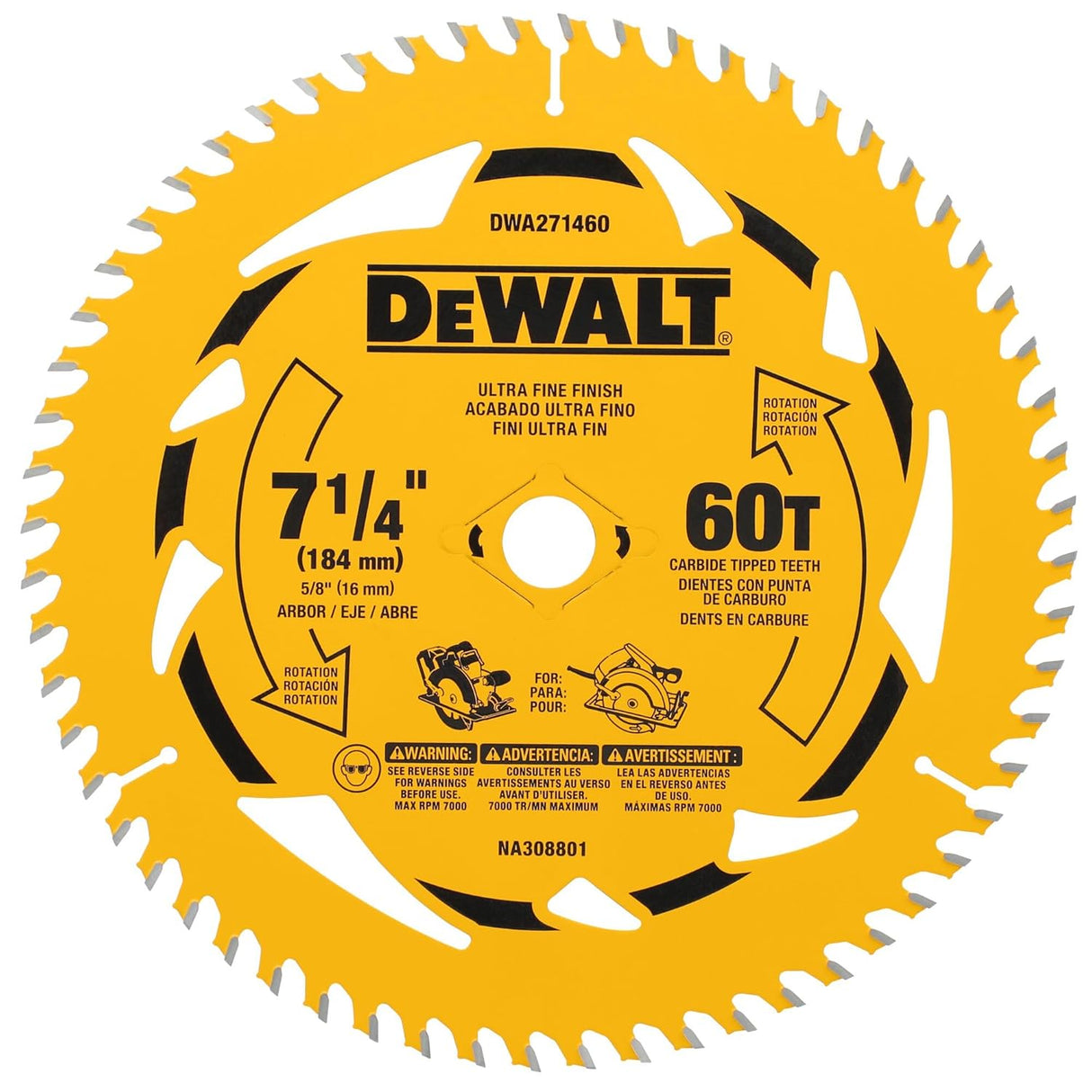 LAME DE SCIE 7-1/4 60 DENTS DEWALT DWA271460