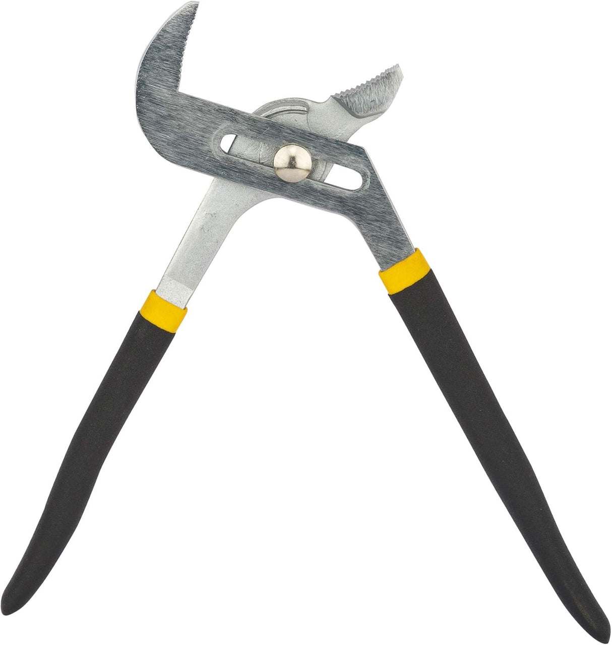 12-inch Stanley groove joint pliers with long hardened jaws, forged steel body, and anti-rust finish for tough access areas