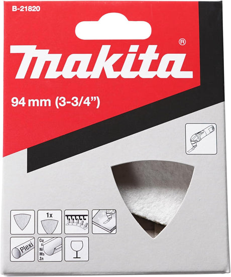 Makita 94mm triangular felt polishing pad for detail polishers, compatible with various materials and surfaces