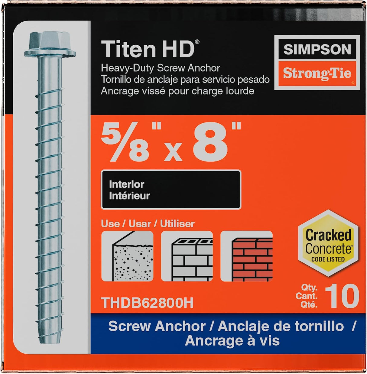 ANCRAGE SIMPSON 5/8 X 8 TITEN HD (PACK DE 10) THDB62800H
