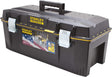 28-inch Stanley Fatmax toolbox with structural foam, watertight seal, sturdy handle, and metal latches for secure storage