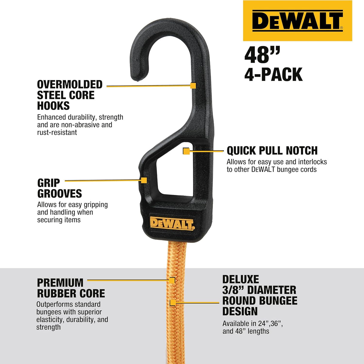 DEWALT DXBC300484 PAQUET DE 4 BUNGEE 48''