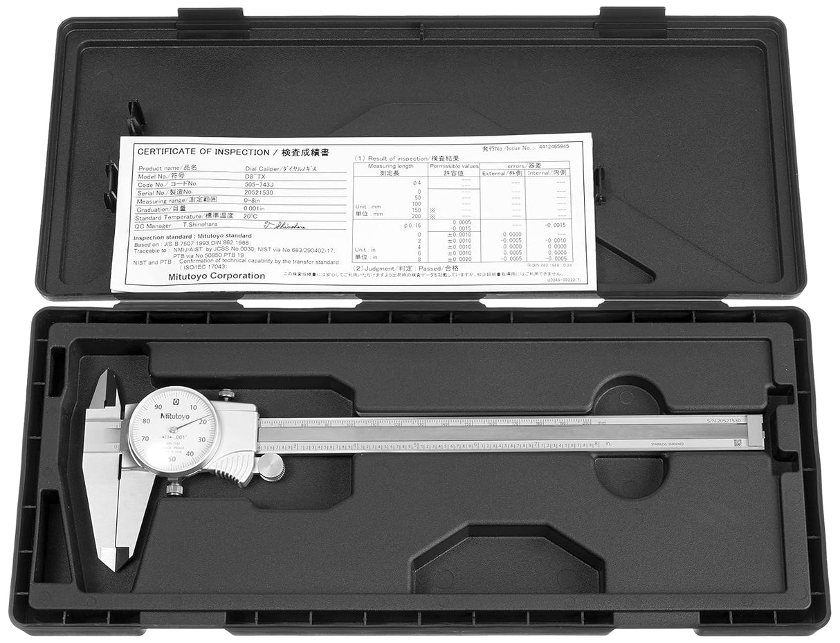 MITUTOYO 505-743 DIAL CALIPER 0.1" PER REV 0-8" RANGE