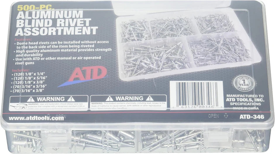 ASSORTIMENT DE 500 RIVETS EN ALUMINIUM ATD-346