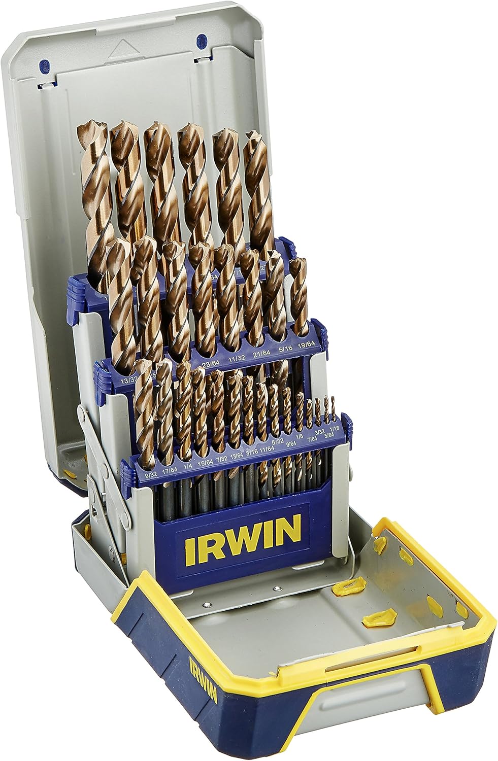 29-piece Irwin Turbo Max drill bit set with oxide coating, sizes 1/16 to 1/2 inch in a sturdy metal case